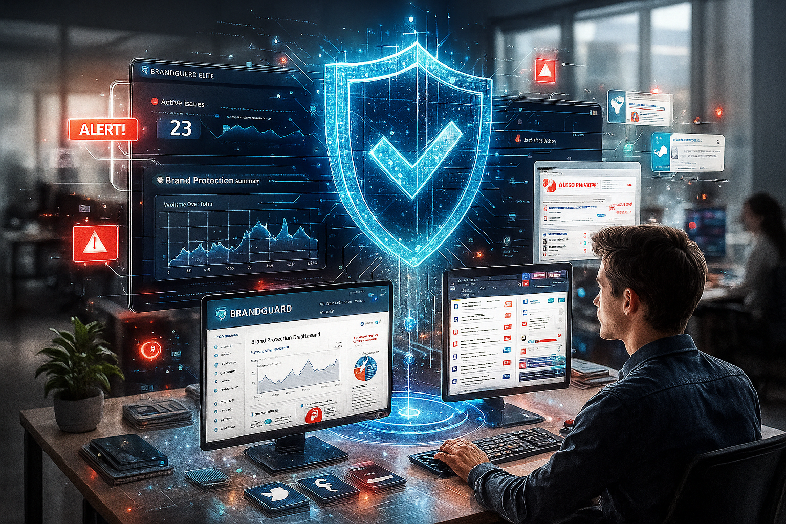 BrandGuard Elite features — AI brand protection dashboard